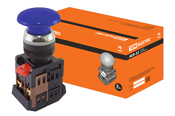 TDM Кнопка AEА-22 "Грибок" синий d22мм 1з+1р SQ0704-0017