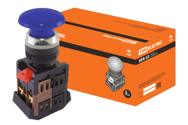 TDM Кнопка AEА-22 "Грибок" синий d22мм 1з+1р SQ0704-0017