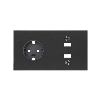 Simon 100 Черный матовый Кит 2 поста, фронт. Накладка на 1 розетку Schuko + 2 з/у USB SC 10020210-238