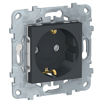 SE Unica New Антрацит Розетка с/з со шторками, винт. зажим, 16А, 250В NU503754