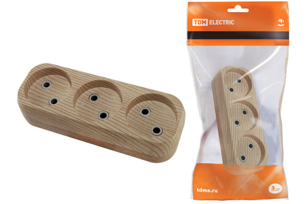 TDM Колодка розеточная 3 гнезда 2П б/з 10А 250В "Эко" (сосна) SQ1806-0047