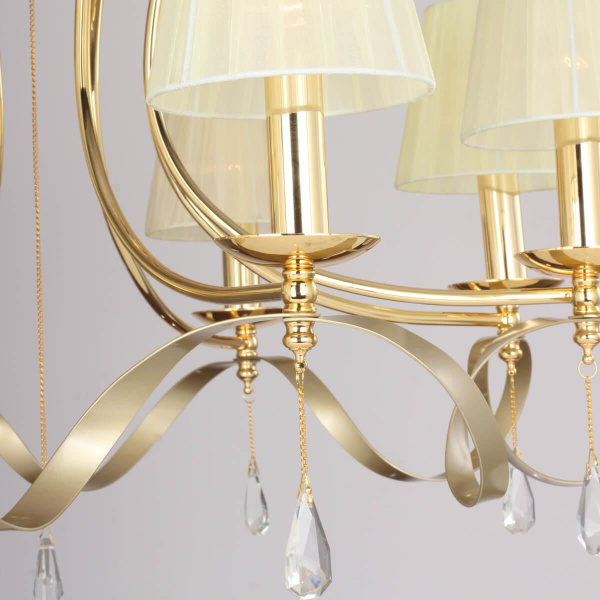 Купить Favourite подвесная люстра каркас цвета золотой, плафоны из светло-бежевой ткани, декоративные элементы из прозрачного хрусталя 2596-8P