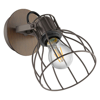 Eglo 98134 Настенный светильник SAMBATELLO, 1x40W(E27), дерево, сталь, коричневый, серебряный/сталь, серебряный