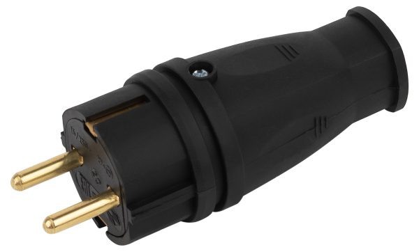 ЭРА Вилка VX10-B-IP44 каучуковая c заземлением 16А IP44 прямая черная