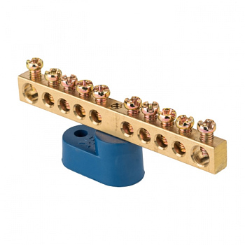 EKF PROxima Шина "0" N (6х9мм) 10 отверстий латунь синий угловой изолятор