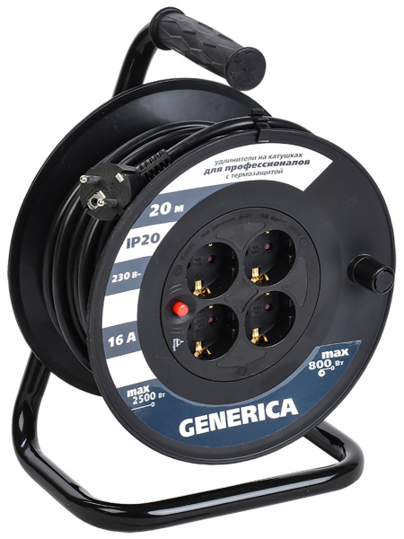 IEK GENERICA Катушка УК20 с т/з 4 места 2P+PE/20м 3х1,5мм2 GENERICA WKP20-16-04-20-G