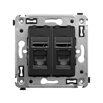 DKC Компьютерная розетка RJ-45 в стену, кат.6 двойная,"Avanti", "Черный матовый"