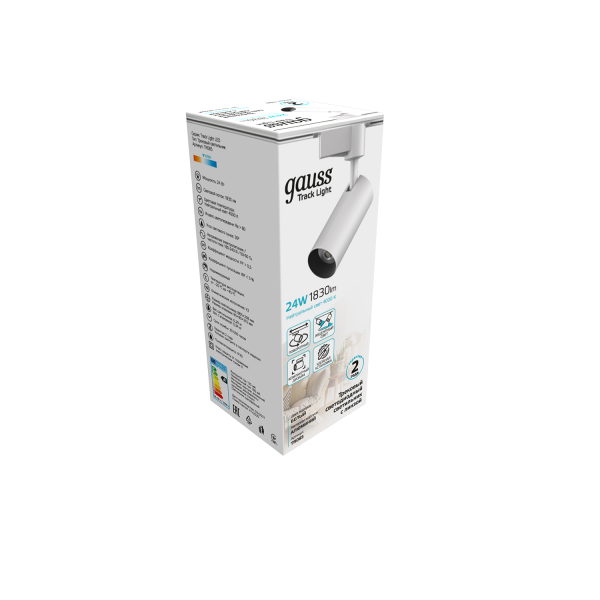 Купить Gauss Светильник трековый цилиндр 24W 1830lm 4000K 180-220V IP20 65*206мм белый линза 36º LED TR085