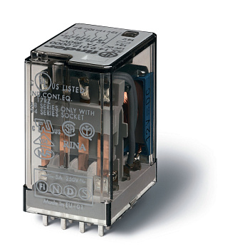 Finder Миниатюрное универсальное электромеханическое реле; монтаж на печатную плату; 4CO 7A; контакты AgNi; катушка 220В DC; степень защиты RTI; опции 551492200000