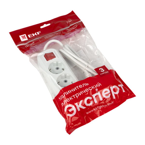 Купить EKF PROxima Удлинитель "Эксперт" 3 гнезда 2 метра 16А/3,5кВт с выключателем и заземлением ПВС 3х1