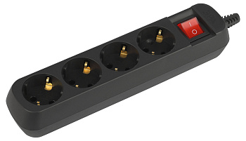 ЭРА Колодка KX-4es-B 4 розетки с зазeмлением с выключателем черная