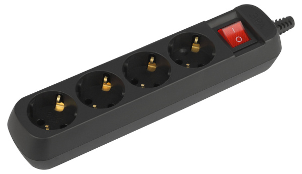 ЭРА Колодка KX-4es-B 4 розетки с зазeмлением с выключателем черная