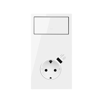 Simon 100 Белый глянец Кит 2 поста, фронт. Накладка вертикальная на 1 розетку Schuko с з/у USB SC + 1 клавиша выключателя 10020216-130