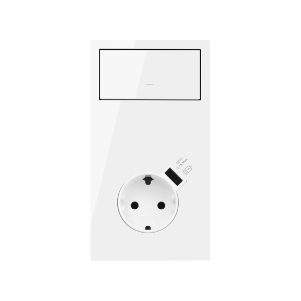 Simon 100 Белый глянец Кит 2 поста, фронт. Накладка вертикальная на 1 розетку Schuko с з/у USB SC + 1 клавиша выключателя 10020216-130