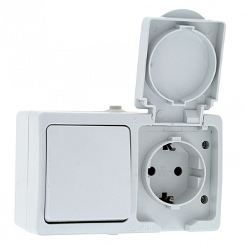 EKF PROxima Блок розетка-выкл. 1-кл. 16А с/зс крышкой IP54 бел. с защ. штор. Венеция