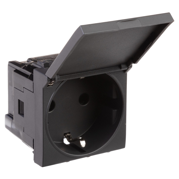 Купить DKC Розетка с крышкой модульная, 2P+E, с з/ш, "Avanti", "Черный матовый", 2модуля