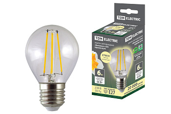 TDM Лампа светодиодная "Филамент" G45-6 Вт-230 В-2700 К–E27 SQ0340-0279