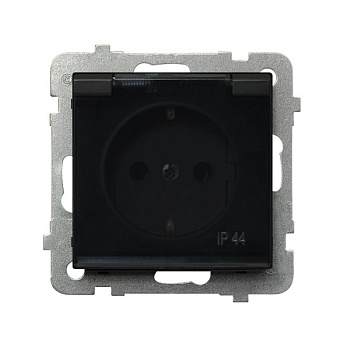 Ospel Sonata Черный металлик Розетка 1-ая с/з IP44 с крышкой  Schuko, без рамки GPH-1RS/m/33/d