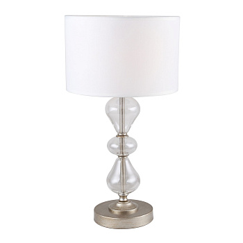 Favourite настольный светильник каркас цвета античное серебро, плафоны из белой ткани, декоративные элементы из прозрачного выдувного стекла 2554-1T