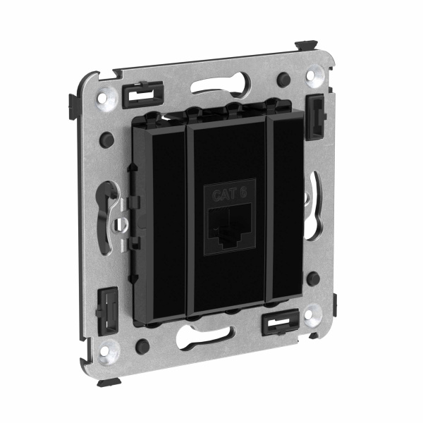 Купить DKC Компьютерная розетка RJ-45 без шторки в стену, кат.6 одинарная, "Avanti", "Черный квадрат"