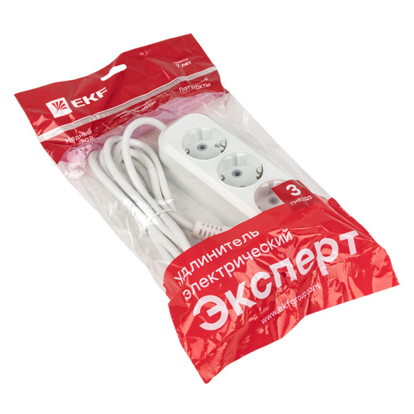Купить EKF PROxima Удлинитель "Эксперт" 3 гнезда 3 метра 16А/3,5кВт с заземлением ПВС 3х1