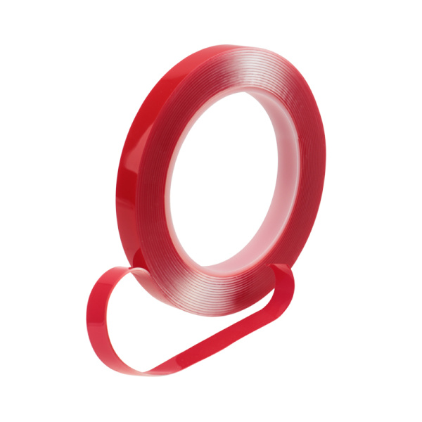 Двухсторонний скотч прозрачный 100% акрил, защитная пленка красного цвета 12мм 5м Rexant 09-6512