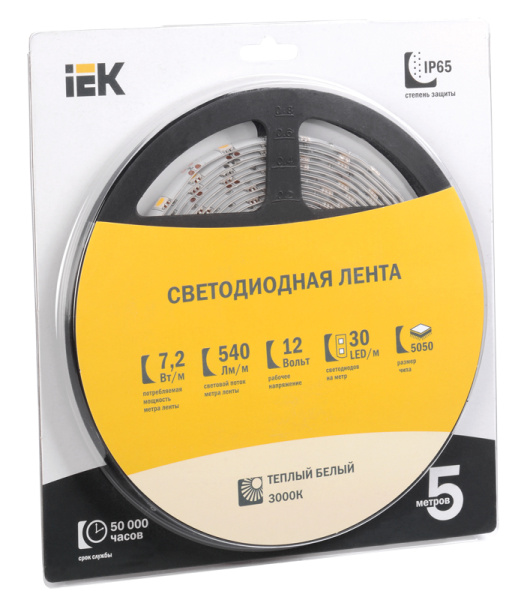 Купить IEK Лента LED 5м блистер LSR-5050WW30-7,2-IP65-12V