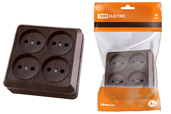 TDM Розетка четырехместная 2П открытой установки IP20 10A бук "Ладога" SQ1801-0320