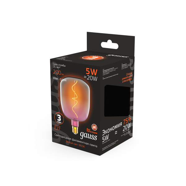 Купить Gauss Лампа Filament V140 5W 200lm 1800К Е27 pink-clear flexible LED 1010802105
