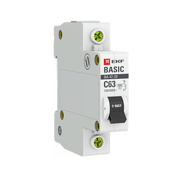 EKF Basic ВА 47-29 Автоматический выключатель (С) 1P 63А 4,5кА mcb4729-1-63C
