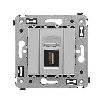 DKC USB 2.0 розетка одинарная в стену, тип А-А, "Avanti", "Закаленная сталь"