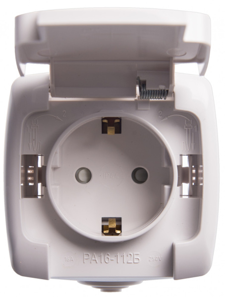 SE Wessen Рондо наруж Бел Розетка с/з с защитными шторками 16А, IP44 RA16-112B-BI