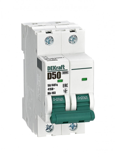 Dekraft Автоматический выключатель 2Р 50А х-ка D ВА-103 6кА 12358DEK