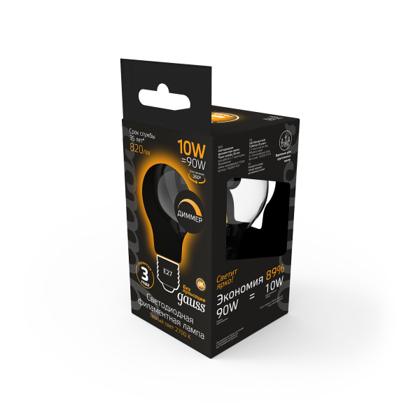 Купить Gauss Лампа Filament А60 10W 820lm 2700К Е27 milky диммируемая LED 102202110-D