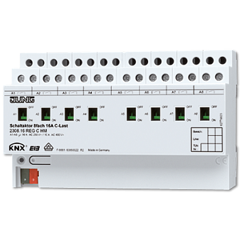 JUNG KNX Актор 8-ми канальный 220V AC 12-24V DC 16 A возм ручн упр DIN-рейка 2308.16REGCHM