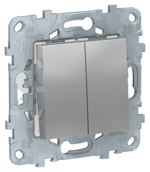 Купить SE Unica New Алюминий Переключатель 2-клавишный, перекрестный, 2 x сх. 7, 10 AX, 250В NU521530