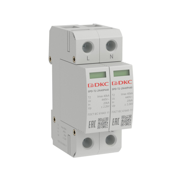DKC УЗИП, тип 2, 2 полюса, Imax 40kA, со сменным модулем, Un 440V