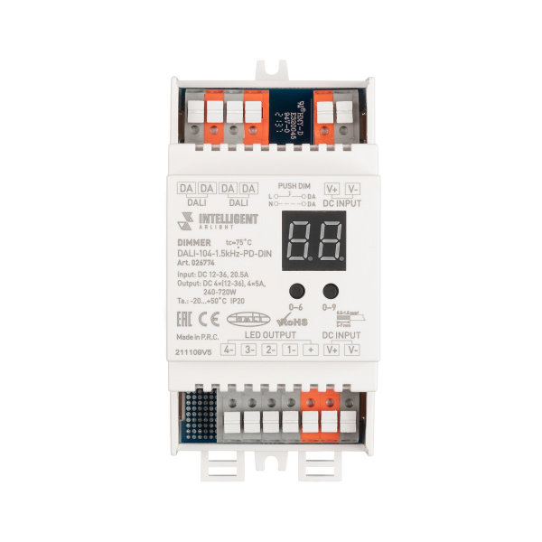 Купить Arlight INTELLIGENT Диммер DALI-104-1.5kHz-PD-DIN (12-36V, 4х5А) (INTELLIGENT DIN-рейка) 026774