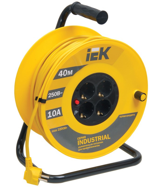 Купить IEK Катушка УК40 с т/з 4 места 2Р+PЕ/40м 3х1,0 мм2 "Industrial"