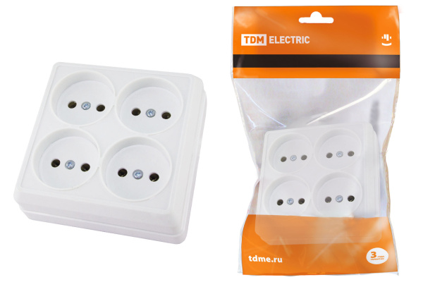 TDM Розетка четырехместная 2П открытой установки IP20 10A белая "Ладога" SQ1801-0120