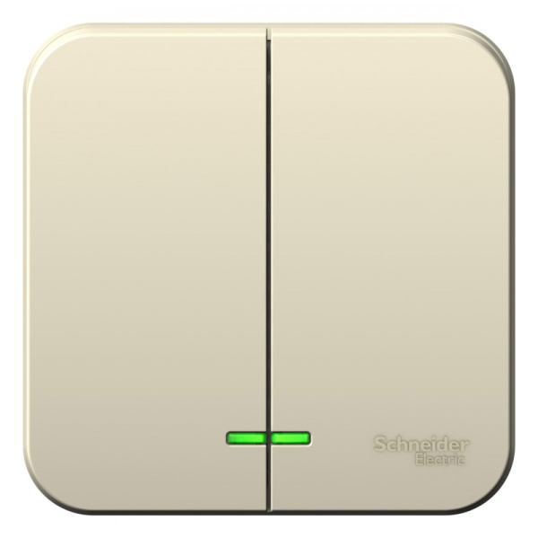 Systeme Electric Blanca наруж Молочный Выключатель 2-клавишный с подсветкой 10А, 250B, изолир. пластина