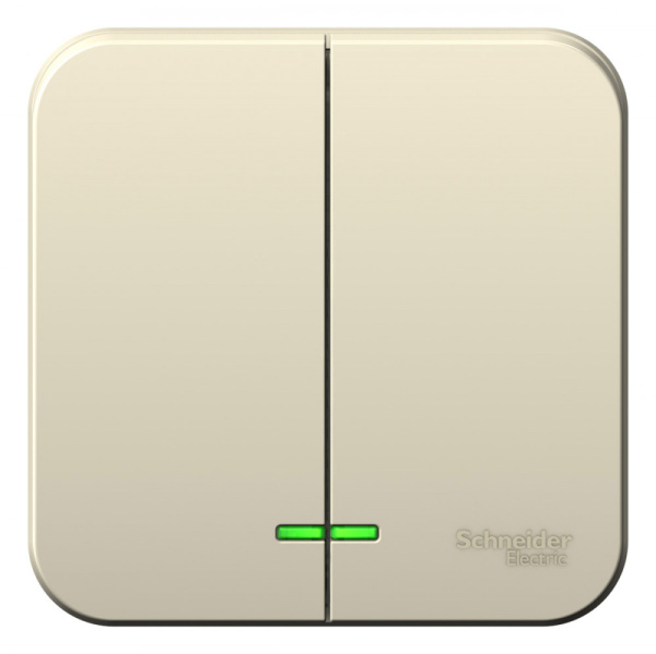 Systeme Electric Blanca наруж Молочный Выключатель 2-клавишный с подсветкой 6А, 250B, изолир. пластина