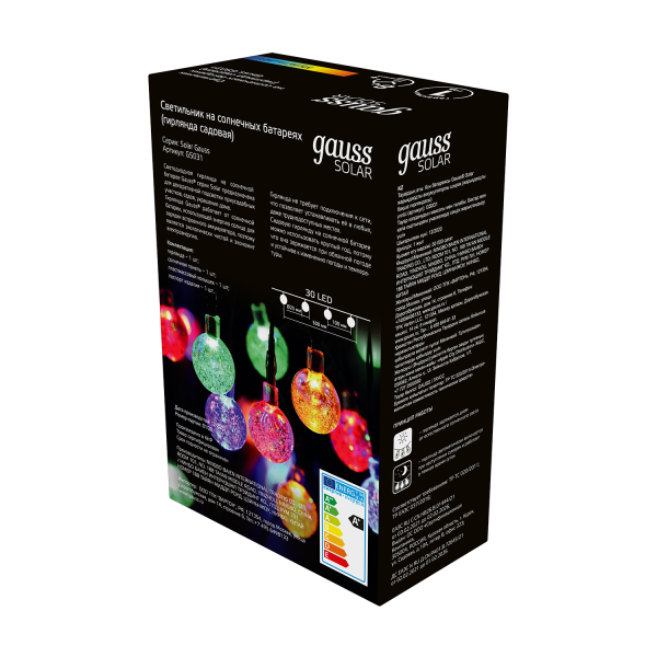 Купить Gauss Гирлянда садовая на солнечной батарее 30 LED Шары мультицвет Solar, GS031