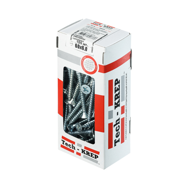 Tech-Krep Саморезы универсальные  60х6,0 мм (100 шт)  оцинкованные - коробка с ок. Tech-Kr 102208