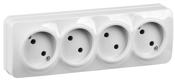 IEK GLORY РС24-2-ХБ Розет. 4-ая без з/к о/у 10А GLORY белый