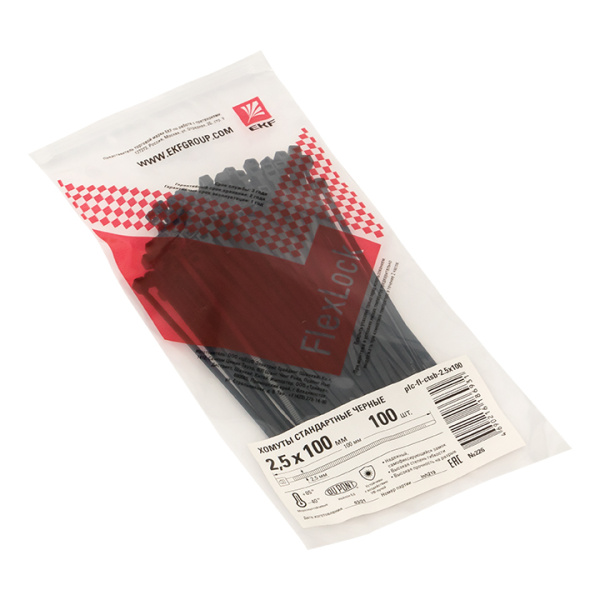 Купить EKF PROxima Хомут P6.6 стандартный (ч), 2.5x100 (100шт) FlexLock