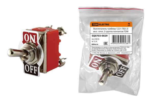 TDM Выключатель-тумблер 1221 (ТВ2-2) вкл.- откл. 2 группы контактов SQ0703-0029