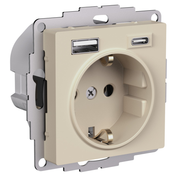 Systeme Electric AtlasDesign Песочный Розетка 16А c 2 USB A+C, 5В/2,4А/3,0А, 2х5В/1,5А, механизм