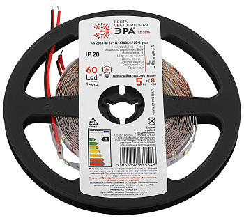 ЭРА Светодиодная лента ЭРА LS2835 6-60-12-6500K-IP20-1 year-5m холодный белый свет