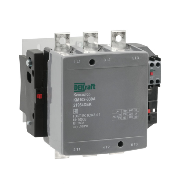 Dekraft Контактор 330А 220В_АС АС3_ АС4 1НО+1НЗ КМ-102